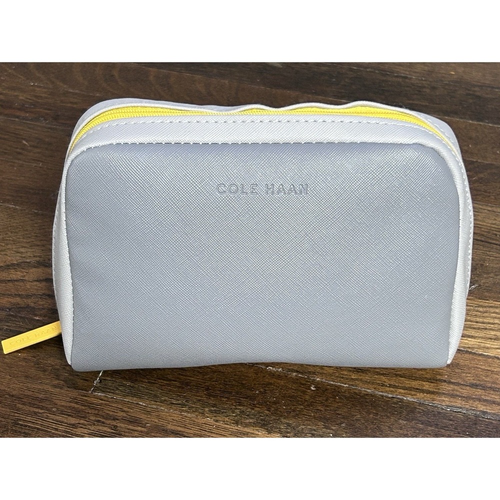 Cole Hann Small Men's Dopp Bag Washable Fabric Grey With Yellow Zipper